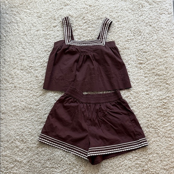 Brown Two-Piece Set with White embroidery - Picture 1 of 5